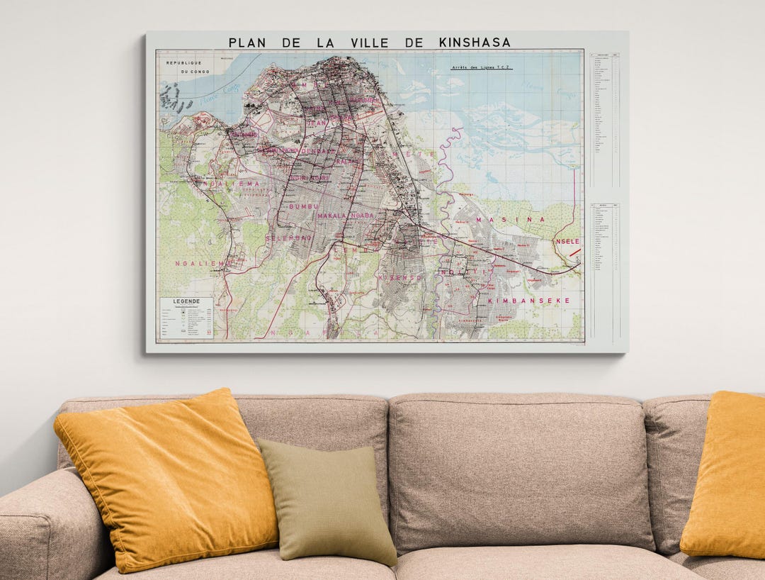 1969 Map of Kinshasa – African City Map Showing Streets, Neighborhoods ...
