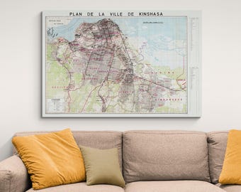 1969 Map of Kinshasa – African City Map Showing Streets, Neighborhoods & Urban Layout of Capital of the Democratic Republic of Congo