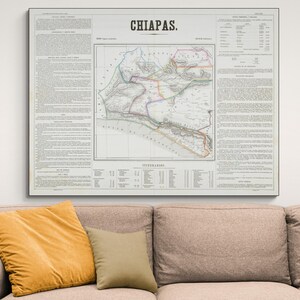 1858 Kaart van Chiapas Mexico Centraal-Amerikaanse geografie Mexicaanse geschiedenis cartografie decor Fine Art Print