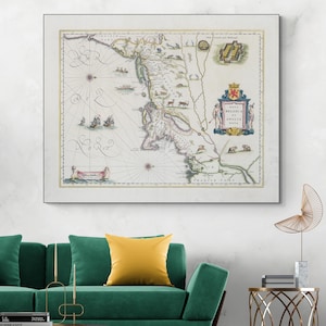 Carte du XVIIe siècle des colonies hollandaises et britanniques en Amérique, histoire de l'Amérique coloniale, décoration cartographique, impression d'art