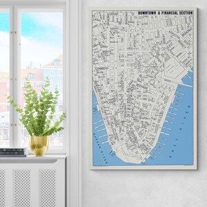 1950 Map of New York Financial District – Historic Lower Manhattan Map Showing Wall Street, Major Buildings, and Mid-Century Infrastructure