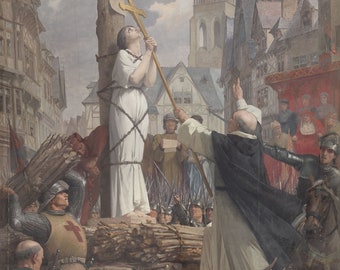 Saint Joan of Arc Burning at the Stake Heroine Knight French Feminist Icon Martyr World History Antique Art Poster Print