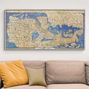 Mapa-múndi medieval de Muhammad Al-Idrisi, 1152, Tabula Rogeriana, Idade de Ouro Islâmica, História, Cartografia, Decoração, Impressão de Belas Artes