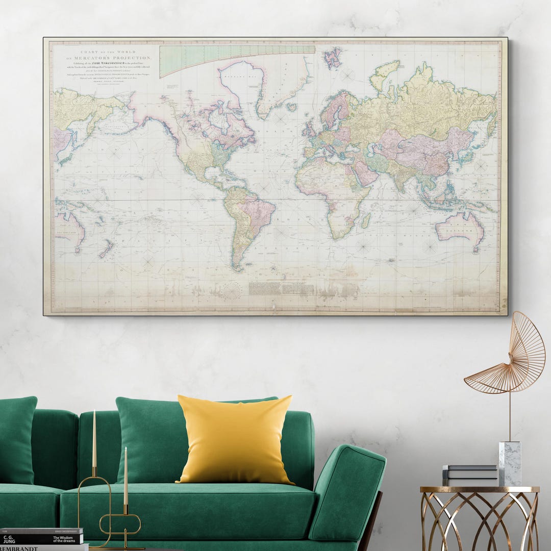 1790 Aaron Arrowsmith Chart of the World – Mercator Projection Showing ...