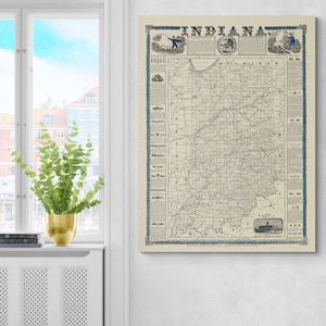 1853 Map of Indiana – Mid-19th Century State Map Showing Pre-Civil War Counties, Railroads, Rivers, Towns & Transportation Routes