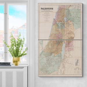1890 Old and New Testament Map of Palestine – Conder & Kitchener’s Survey – Ancient Israel Tribes, Biblical Sites and Holy Land Topography