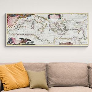 17 Jahrhundert Coronelli Karte des Mittelmeeres Kartographie Geschichte Dekor Fine Art Print