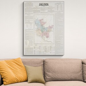 1858 Kaart van Jalisco Mexico Centraal-Amerikaanse geografie Mexicaanse geschiedenis cartografie decor Fine Art Print