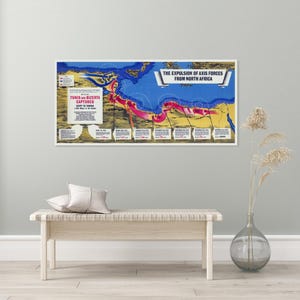 1943 Militaire kaart van de Noord-Afrikaanse campagne tijdens de Tweede Wereldoorlog 2 WW2 cartografie geschiedenis decor Fine Art Print