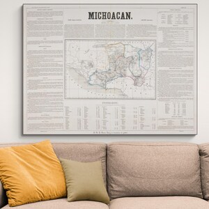 1858 Kaart van Michoacán de Ocampo Mexico Centraal-Amerikaanse geografie Mexicaanse geschiedenis cartografie decor Fine Art Print