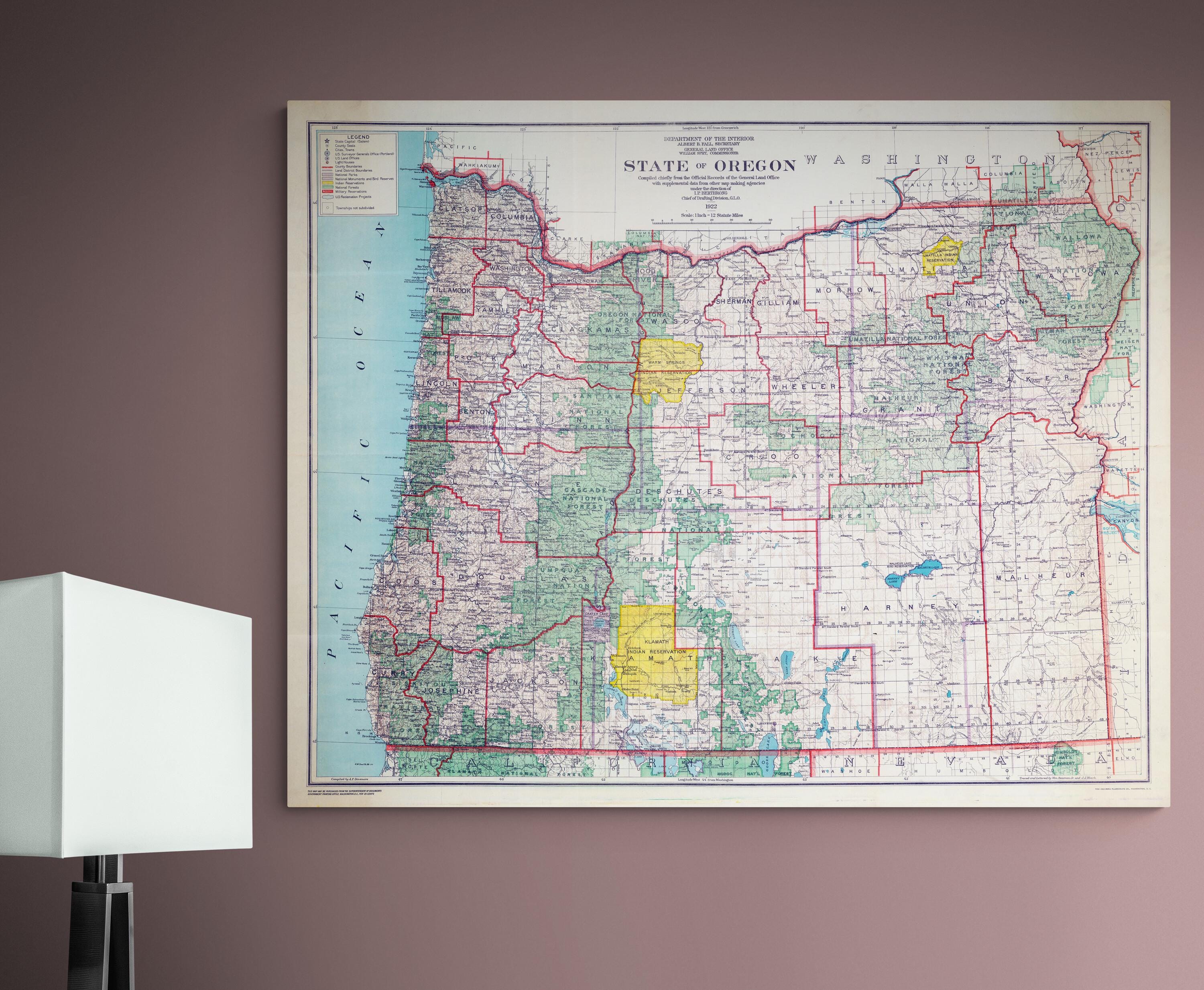 1922 Map of Oregon – Early 20th Century State Cartography Showing ...