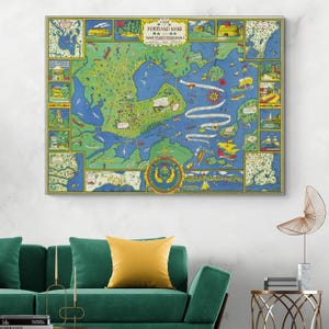 Pictorial Map of Portland Maine – Illustrated Midcentury Map Showing Harbor, Landmarks, Lighthouses & Coastal New England Heritage