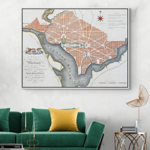 Carte de Washington et du district de Columbia, 1795, Washington DC, histoire de la capitale américaine Impression artistique