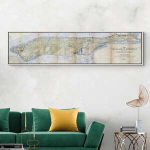 Carte de Manhattan, New York au moment de sa découverte par Henry Hudson en 1609, histoire américaine, cartographie, décoration, impression d'art