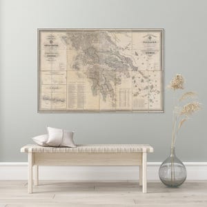 1838 Karte des Königreichs Griechenland Erste griechische Landkarte nach Unabhängigkeit mediterran Geschichte Kartographie Dekor Fine Art Print