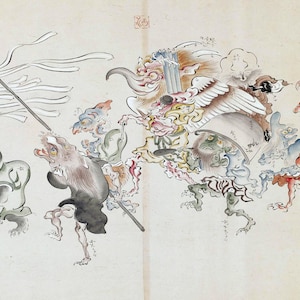 Night Parade of 100 Demons – 18th Century Japanese Yokai Scroll Art Print | Supernatural Folklore Decor | Antique Horror Fine Art Poster