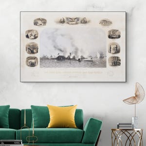 1862 Seeschlacht von Hampton Roads – Ironclads Kunstdruck | Bürgerkrieg-Halbinselfeldzug | Fine Art Amerikanisches Militär Dekor
