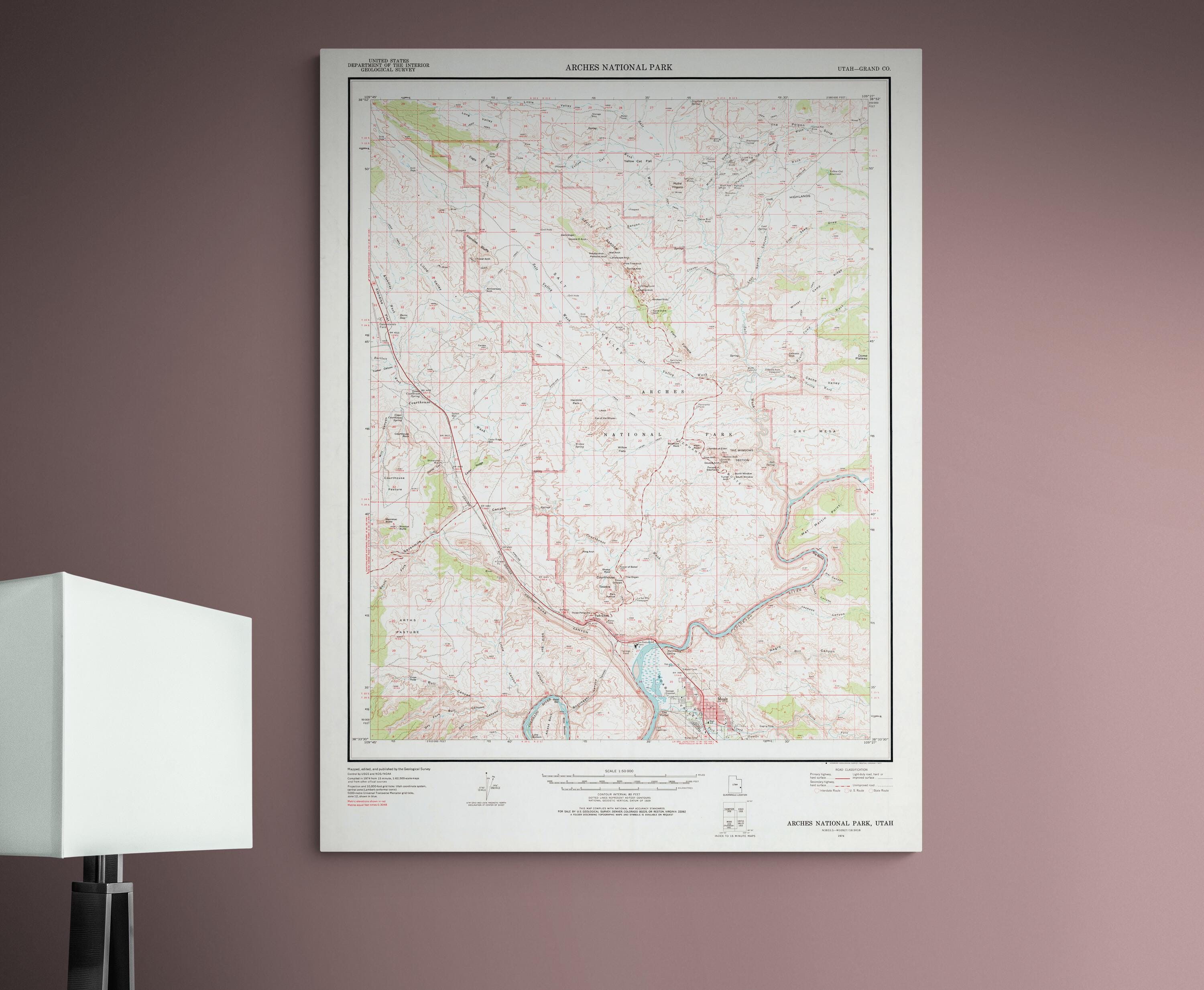 1974 Map of Arches National Park, Utah – Mid-century Topographical Map ...