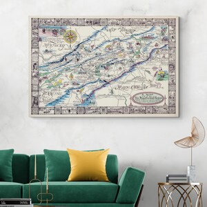 Carte illustrée de la région des Appalaches Géographie des Appalaches Histoire américaine Cartographie Décor Impression artistique