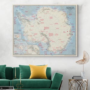 1957 Map of Antarctica – Exploration Era Map Showing Research Stations, National Flags, Expeditions, and Scientific Bases of Nations