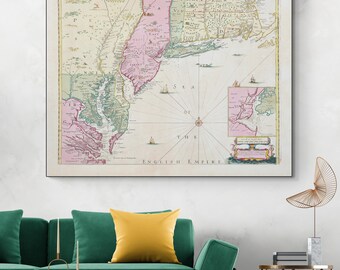 1685 Map of the British Colonies – First Printed Plan of New York Harbor with Early Colonial Settlements from Carolina to New England