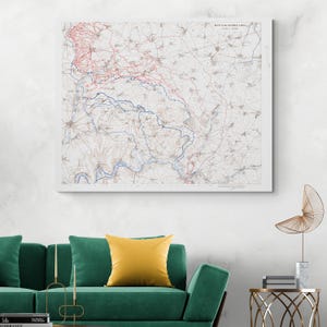 Militaire kaart van de Eerste Wereldoorlog van 1916, Slag bij de Somme, Eerste Wereldoorlog, loopgravenoorlog westfront, geschiedenis cartografie decor Fine Art Print