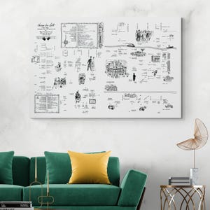 Mappa illustrata dei jazz club di Chicago 1914-1928, stampa artistica con decorazioni della storia della musica americana