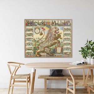 1648 Leo Belgicus Lion Carte des Pays-Bas Belgique et Luxembourg Histoire des Pays-Bas Dynastie des Habsbourg Cartographie Decor Fine Art Print