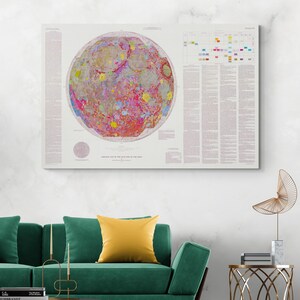 Carte géologique de la face cachée de la Lune de la NASA – Diagramme de la surface céleste Astronomie Histoire Décoration | Impression murale beaux-arts pour amoureux de l'espace