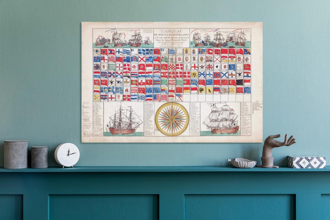 1781 Chart Diagram Showing Flags of the World Antique Vexillology ...