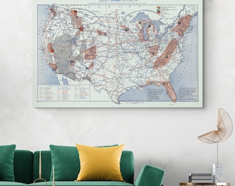 Carte routière des États-Unis pour l'autoroute de 1917 - Cartographie historique - Premiers déplacements en voiture, réseaux routiers et développement des infrastructures