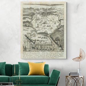 Mapa de la antigua Troya según se describe en la Ilíada de Homero. Impresión artística decorativa de historia literaria griega.