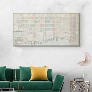 1874 Kaart van de Lower East Side en Two Bridges Neighborhood Manhattan New York City History Decor NYC Cartografie Fine Art Print
