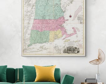 1776 Bradock Mead Map of Revolutionary War Era New England – Colonial Settlements, Coastal Regions, Islands, Harbors & Trade Routes