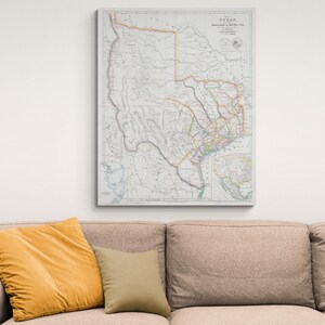 Mappa della Repubblica del Texas del 1843, cartografia della storia americana, stampa artistica con decorazioni texane