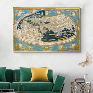 1482 Ptolemäus Weltkarte - Mittelalterliche Mappa Mundi, flache Erdansicht, präkolumbische Kartographie, historische Wandkunst