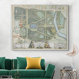 1736 John Rocque Karte von Kensington Gardens Park London England Georgianischer Periode Großbritannien Geschichte Kartographie Dekor Fine Art Print