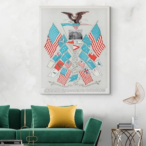 Gráfico de história de 1905 das bandeiras dos Estados Unidos, decoração de história da Vexilologia americana, impressão de belas artes