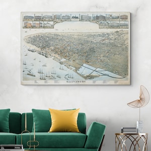 1885 Vogelaugen Karte von Galveston Texas amerikanische Kartographie Geschichte Texaner Dekor Fine Art Print