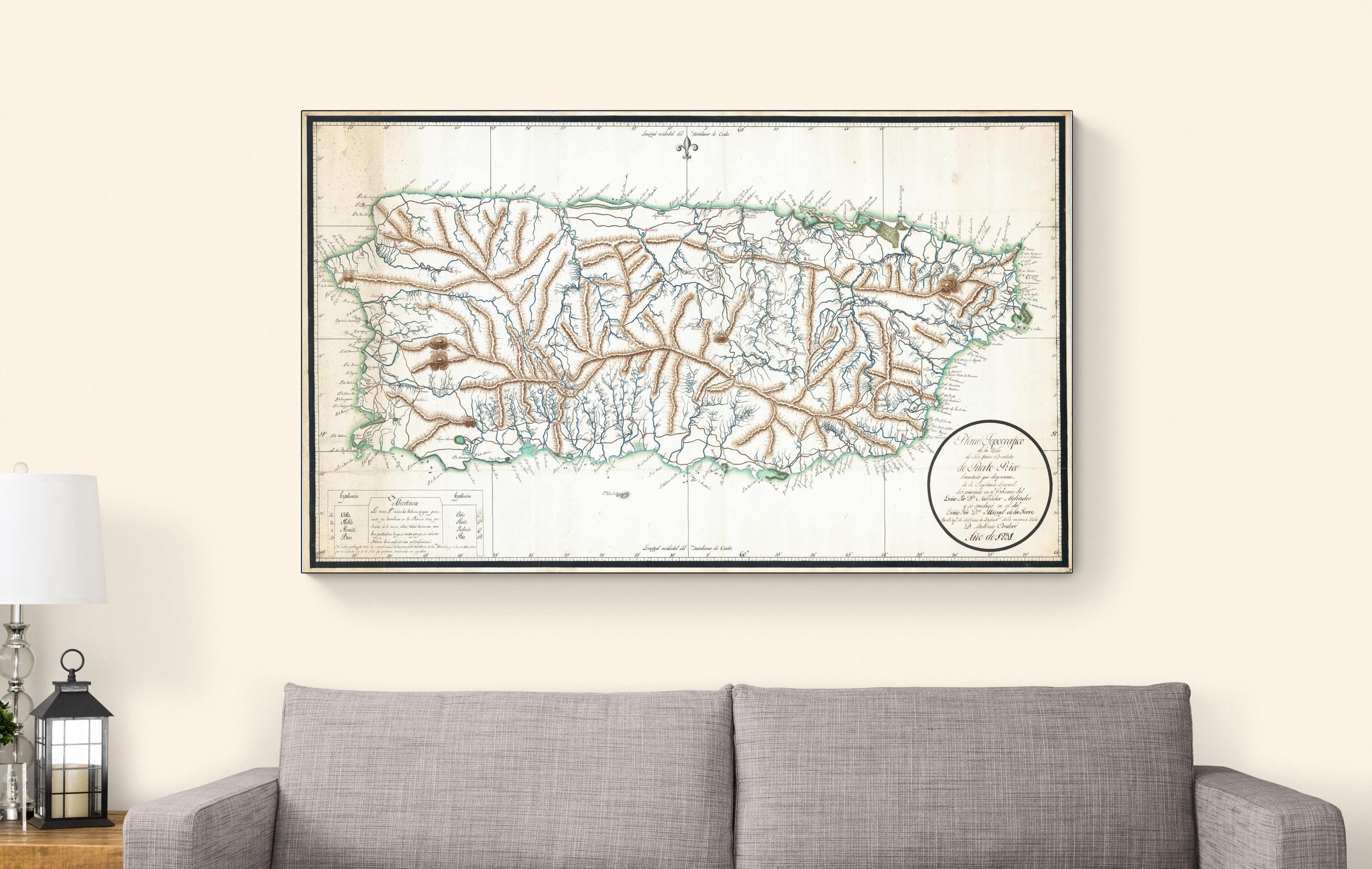 Puerto Rico Colonial Map 1831 Topographical Map of Puerto Rico – Historic Caribbean Cartography ...