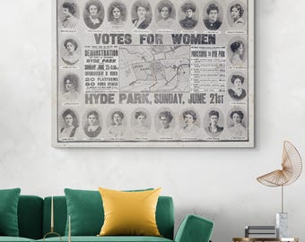 1908 Map of the Women’s Sunday March – Historic British Suffragette Chart of the London Protest Route to Hyde Park for Women’s Rights