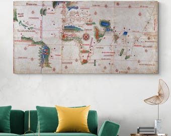 Mappa del mondo di Cantino del 1502 – La prima mappa raffigurante le scoperte portoghesi, tra cui Brasile e Africa – Età delle esplorazioni e dell'espansione coloniale
