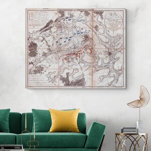 Mapa de 1815 de la batalla de Waterloo, guerras napoleónicas, campaña militar francesa, historia, cartografía, decoración, impresión de bellas artes