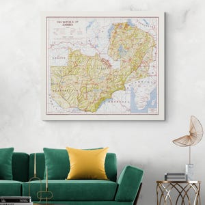 1964 kaart van Zambia Afrikaanse geografie Zambiaanse geschiedenis cartografie decor Fine Art Print