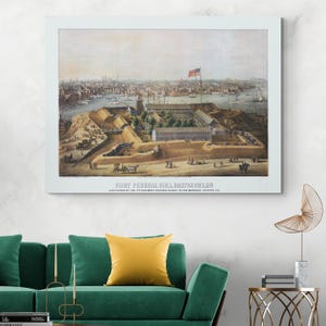 Fort Bundes Hill - 1862 Vogelansicht der Befestigung des Bürgerkriegs in Baltimore | Amerikanische Geschichte Kunstdruck | Vintage Militär Dekor