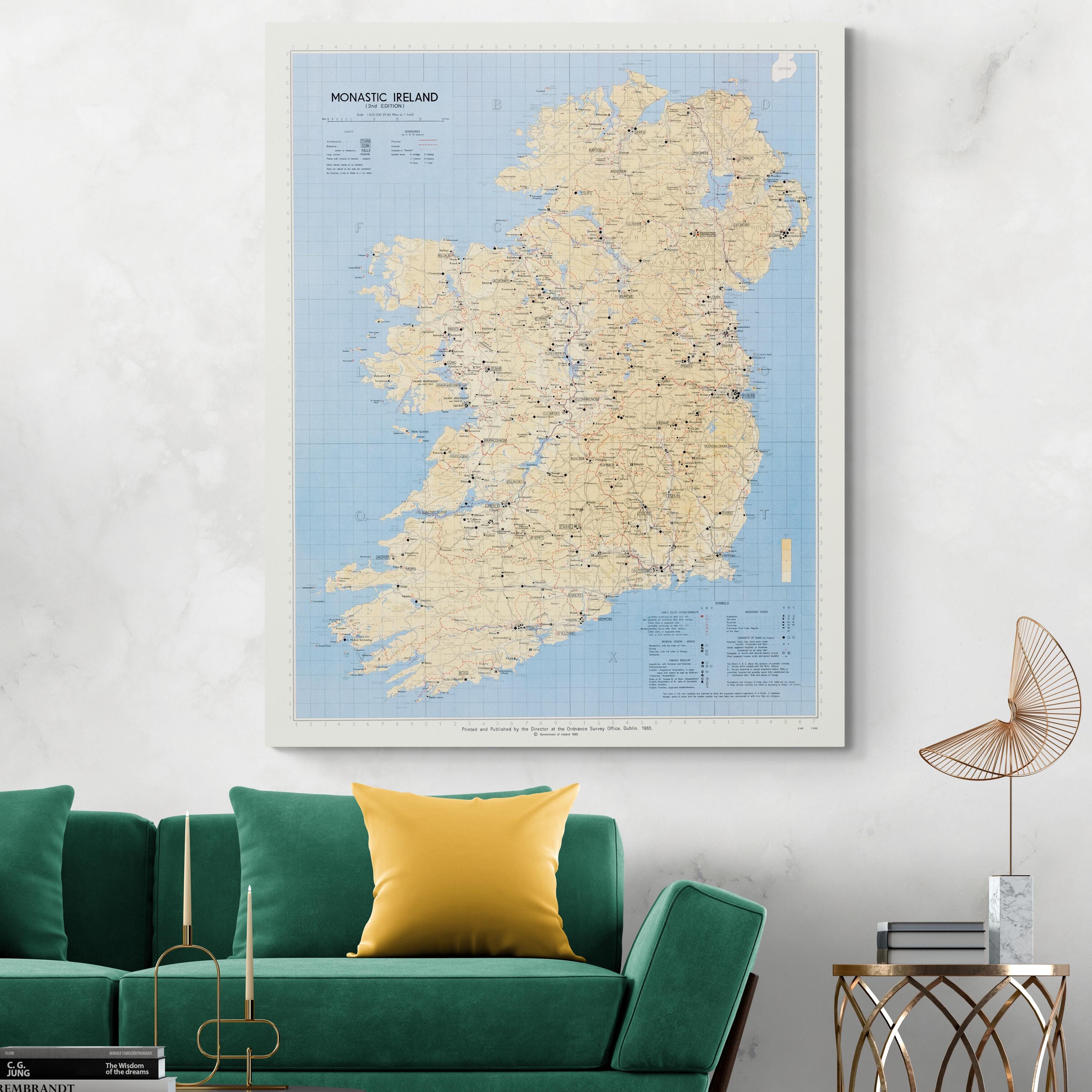 Monastic Map of Ireland – Historic Cartography Depicting Irish Catholic ...