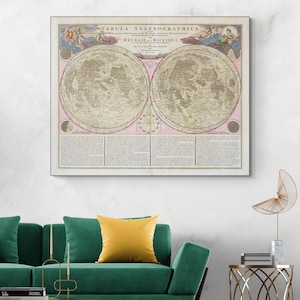 18.Jh Karte des Mondes Lunar Phasen Astronomische Geschichte Dekor Fine Art Print