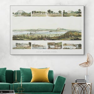 19th Century View of New Haven Connecticut – Panoramic City Scene Showing Streets, Buildings, Harbor & Surrounding Countryside