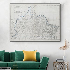 Carte de l'État américain de Virginie, 1796, Cartographie, histoire, décor Impression artistique