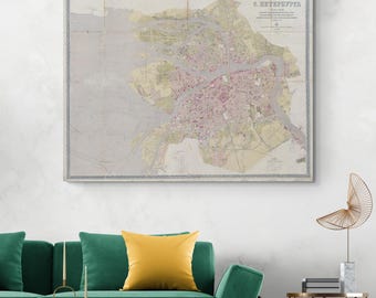 Carte de Saint-Pétersbourg, Russie, 1887 - Plan de la ville de l'époque impériale montrant les rues, les voies ferrées, les rivières et l'aménagement urbain de la capitale tsariste